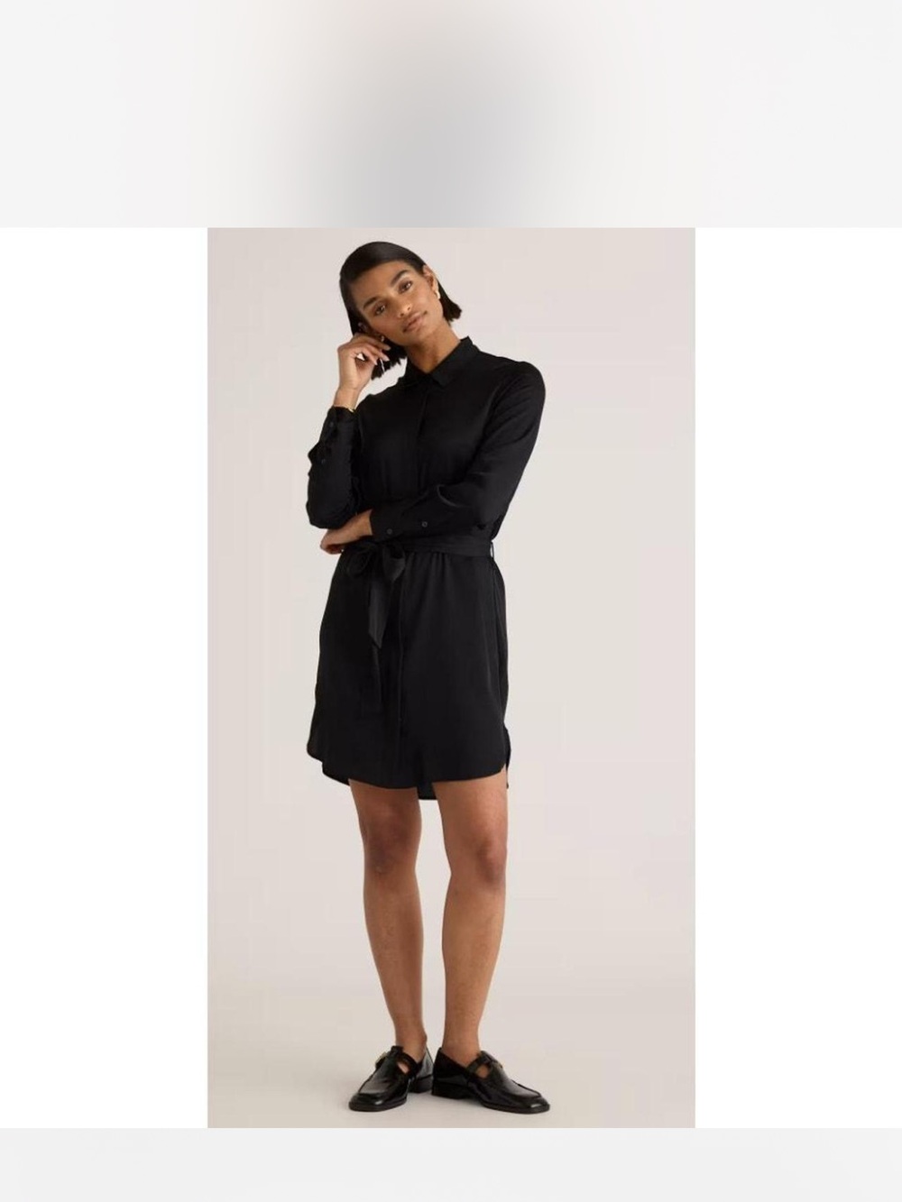 Rails Black Long-Sleeve Shirt Dress with Tie Waist